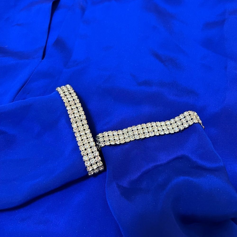 Jaw Dropping Vintage 1960’s / 1970s Neon Cobalt Rhinestone Trim Dress - Picture 13 of 13